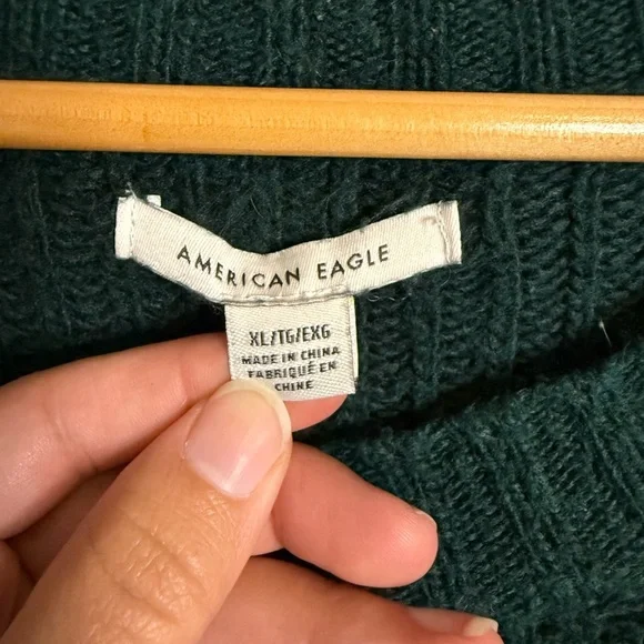 American Eagle Knit Colorblock Green Blue Oversized Long Sleeve Sweater - Picture 4 of 6